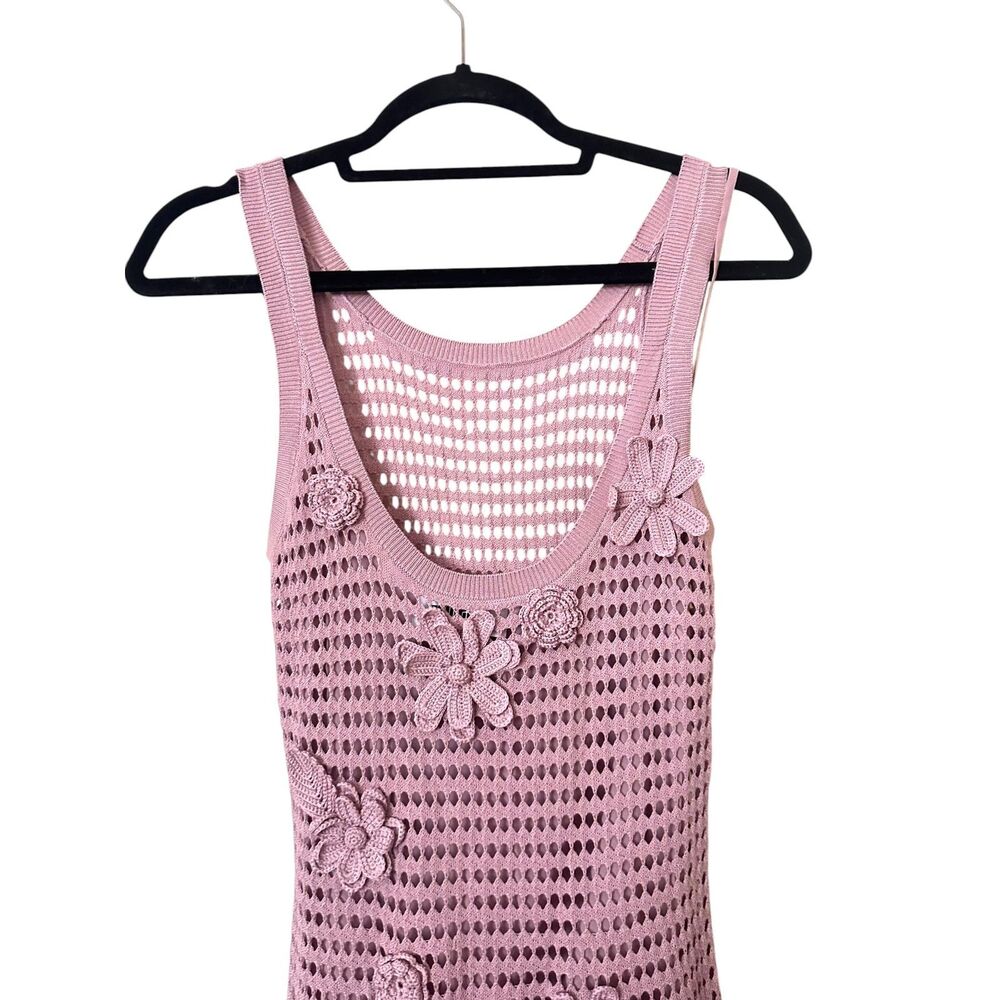 SAINT ART Crochet Floral Midi Dress w Slip Light Purple Small - Picture 4 of 5